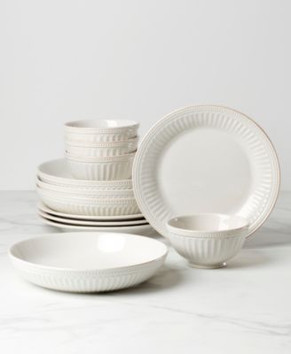 French Perle Groove 12 Pc. Dinnerware Set, Service for 4