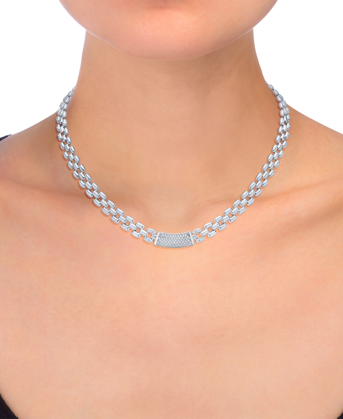 MACY'S DIAMOND PAVE BARE PANTHER LINK 18" COLLAR NECKLACE (1/2 CT. T.W.) IN STERLING SILVER 