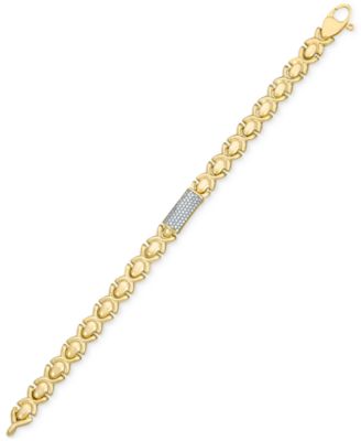 Diamond Pav&eacute; Bar Plate Stampato XO Link Bracelet (1/2 ct. t.w.) in 14k Gold-Plated Sterling Silver