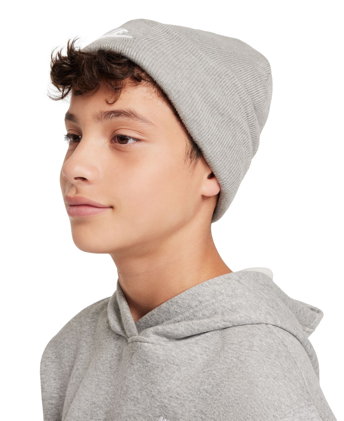 Nike Big Kids Peak Logo Embroidered Ribbed-knit Beanie In D Gr H,whi