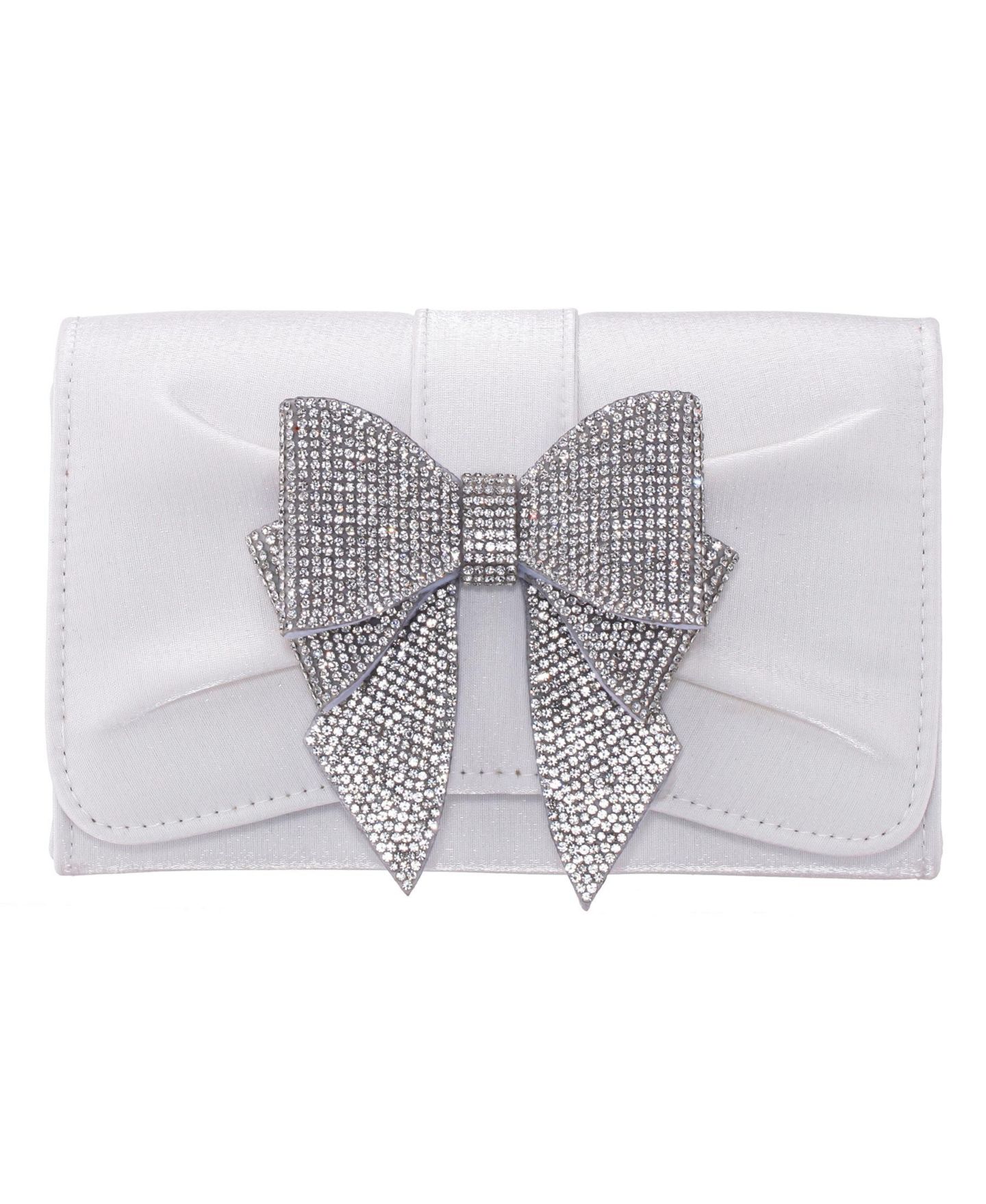 Женский клатч Nina Tiered Crystal Bow Flap Clutch, цвет: Белый — фото 1