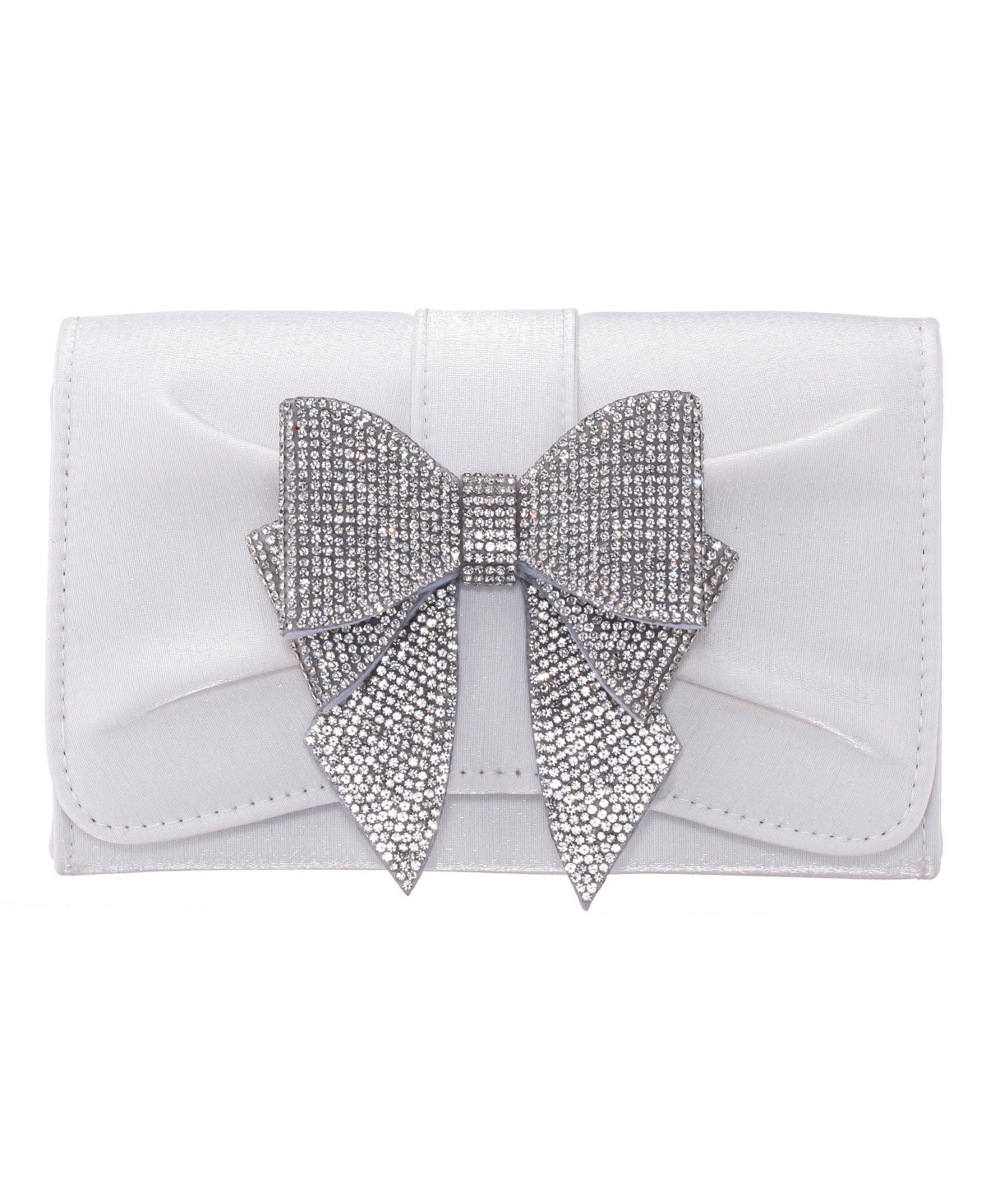 Nina Tiered Crystal Bow Flap Clutch In White