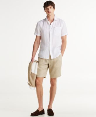 Men's Short-Sleeve Pigment-Dyed Linen Button-Front Shirt