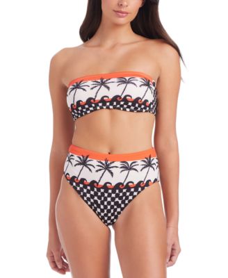 Womens Beach Conversations Reversible Bandeau Bikini Top Reversible High Rise Bikini Bottoms