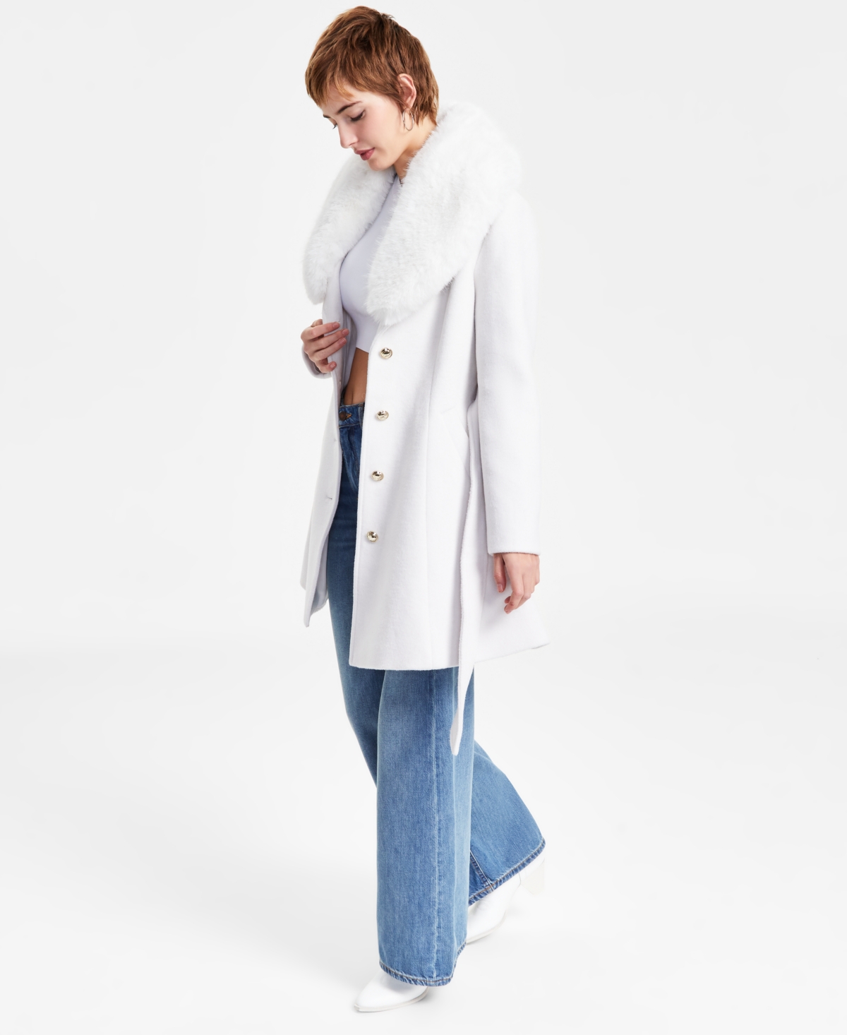 Guess Women's Eve Faux-Fur-Collar Belted Coat