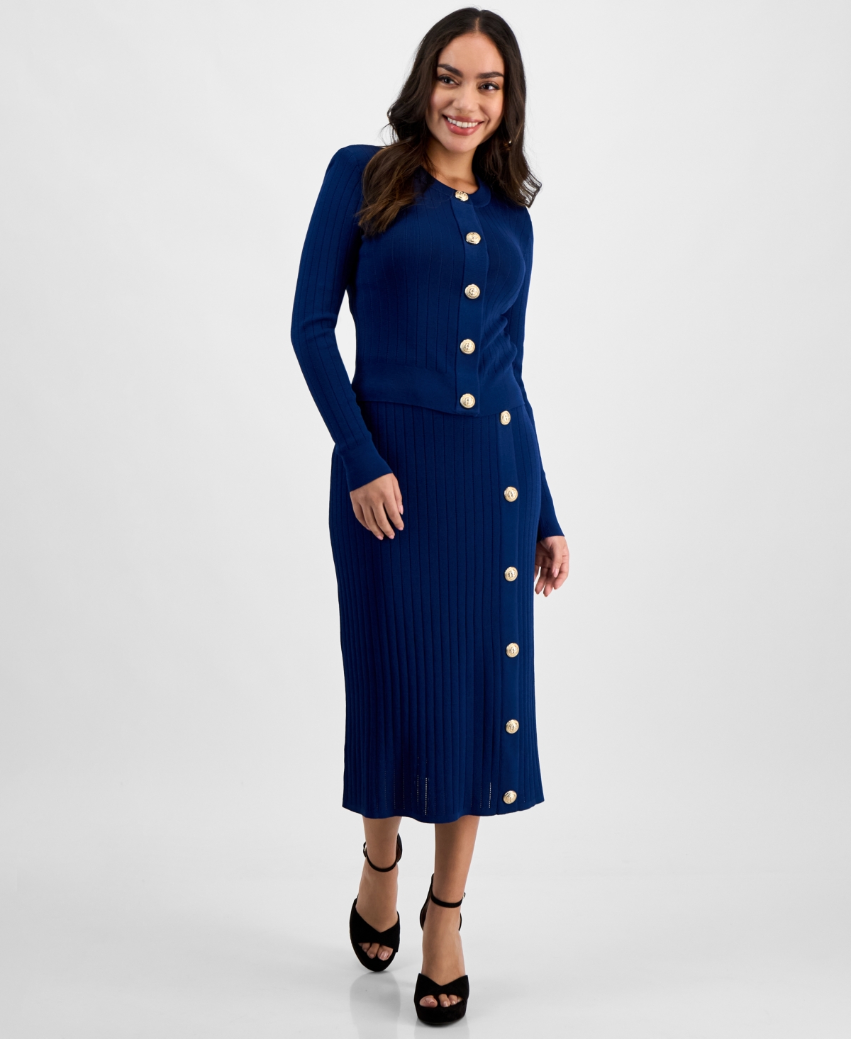 INC INTERNATIONAL CONCEPTS PETITE MATCH SET BUTTON CARDIGAN, EXCLUSIVELY AT MACY'S 