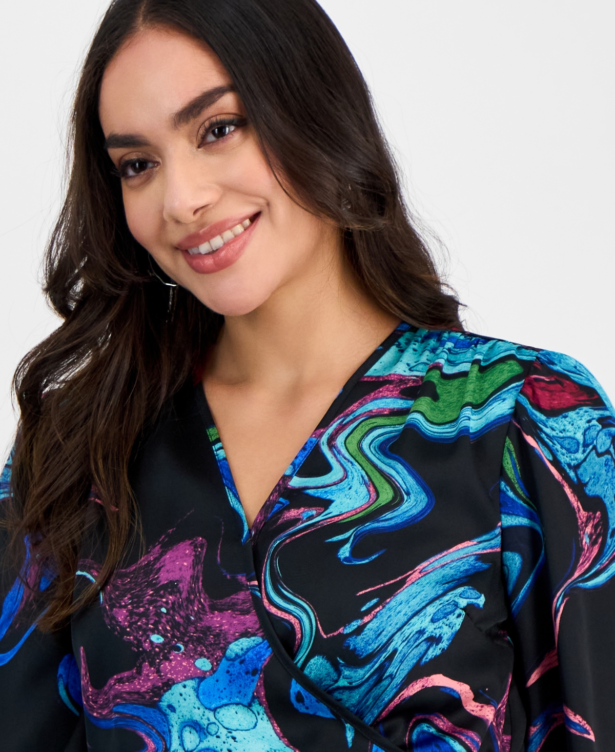 INC INTERNATIONAL CONCEPTS PETITE PRINTED SURPLICE RUFFLED MAXI DRESS, EXCLUSIVELY AT MACY'S 