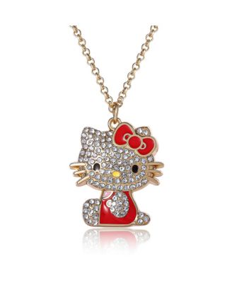 Hello Kitty Sanrio Crystal Pendant Necklace - Gold-Tone with Colorful Enamel Accents - Red