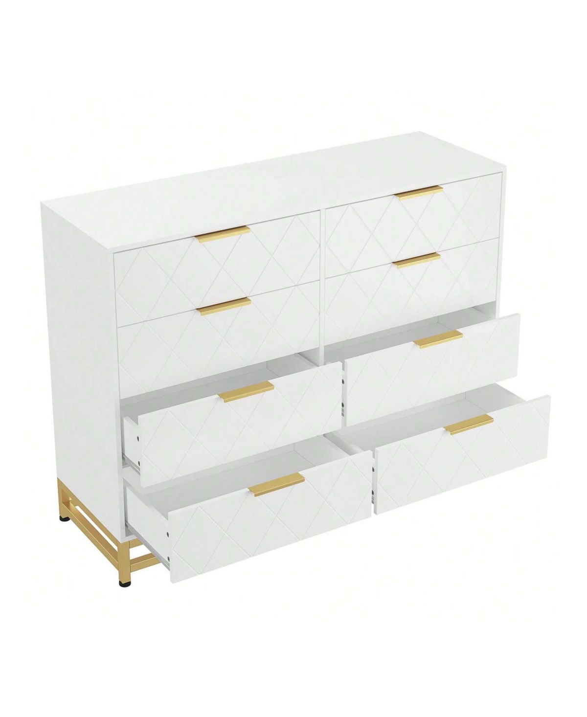 gaomon 8 Drawer Dresser For Bedroom With Deep Drawers, Wide Chest Of Drawers With Metal Handles, Large Floor Wood Storage Dresser Modern Dresser - Whi