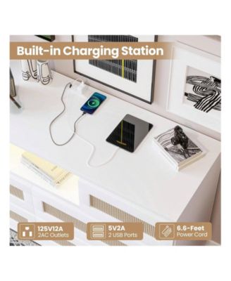 Natural Rattan Dresser For Bedroom With LED Light And Charging Station, 6 Drawer Double Dressers, Modern Wooden Dresser Chest, Beside Table For Closet, Nursery, Living Room