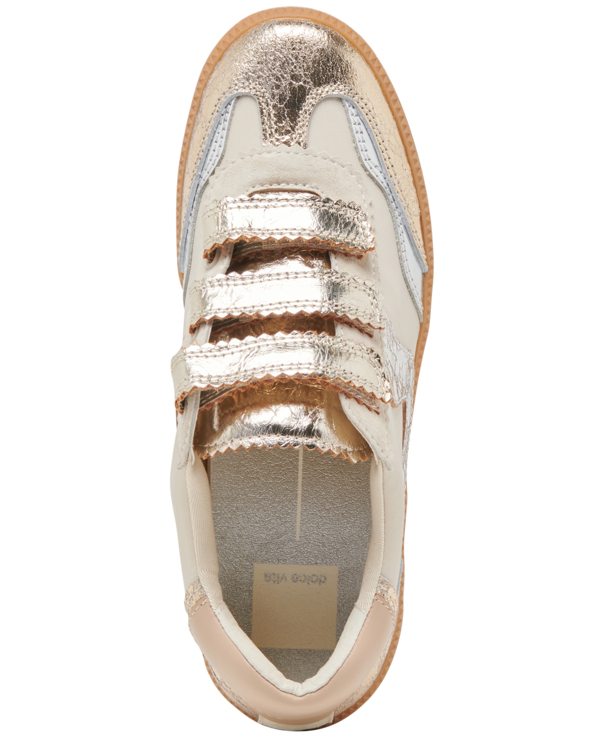 Dolce Vita Women's Notice Adjustable Strap Low Profile Sneakers In Silver Gold Distressed Leather