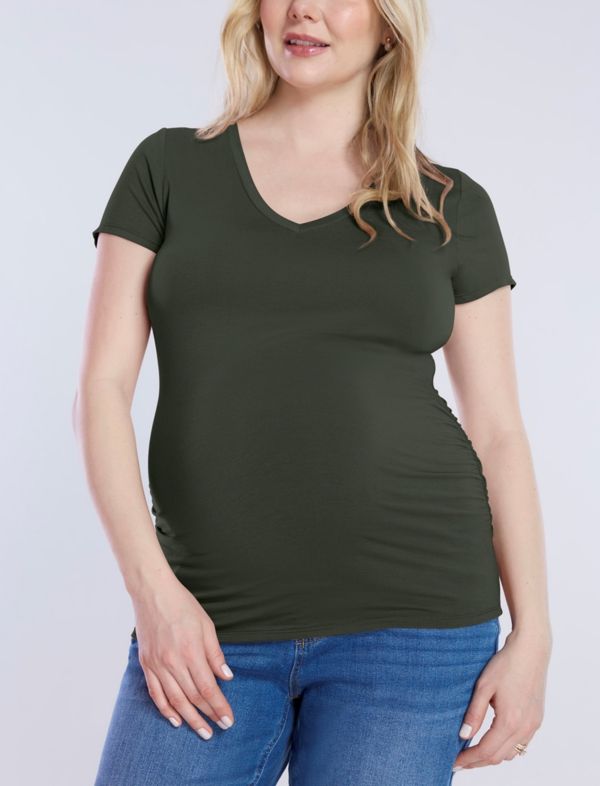 Maternity V-Neck Side-Ruched Short Sleeve Tee - Motherhood - Provence