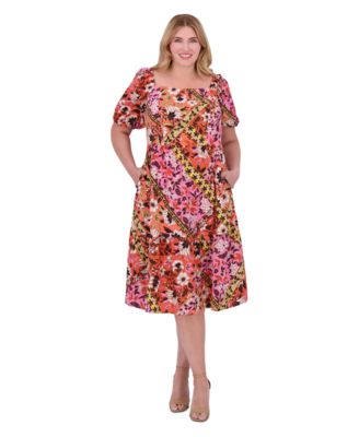 Vince Camuto - Plus Size Printed Square-Neck Dress