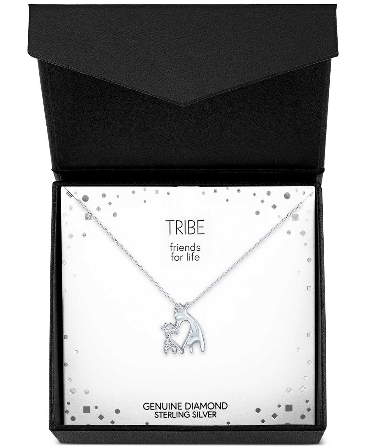 MACY'S DIAMOND ACCENT DOUBLE GIRAFFE PENDANT NECKLACE IN STERLING SILVER, 16" + 2" EXTENDER 
