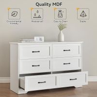 Dresser For Bedroom With 6 Drawers, Wood Drawer Dresser Chest Of Drawers For Closet, Living Room, Hallway, Nursery, Kids Bedroom(White)