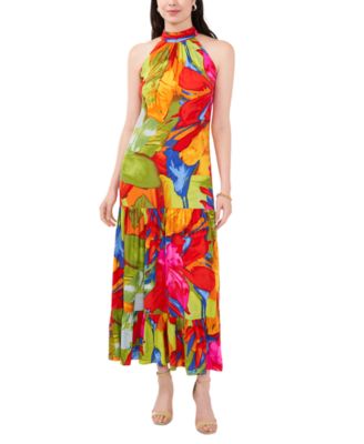 MSK - Petite Tiered-Skirt Floral-Print Maxi Dress