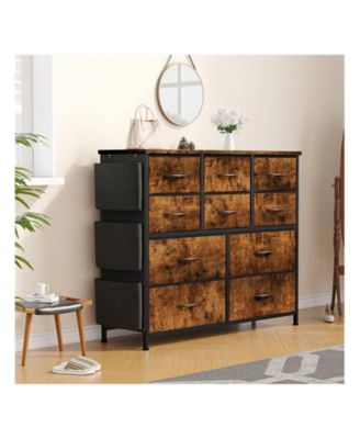 1 Pc Fabric & Metal Dresser 10 Drawers Side Pockets Hooks Wood Tabletop Closet Living Room Hallway Bedroom
