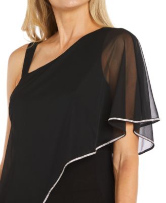 R & M Richards - Women's Asymmetric Rhinestone-Trim Draped Jumpsuit