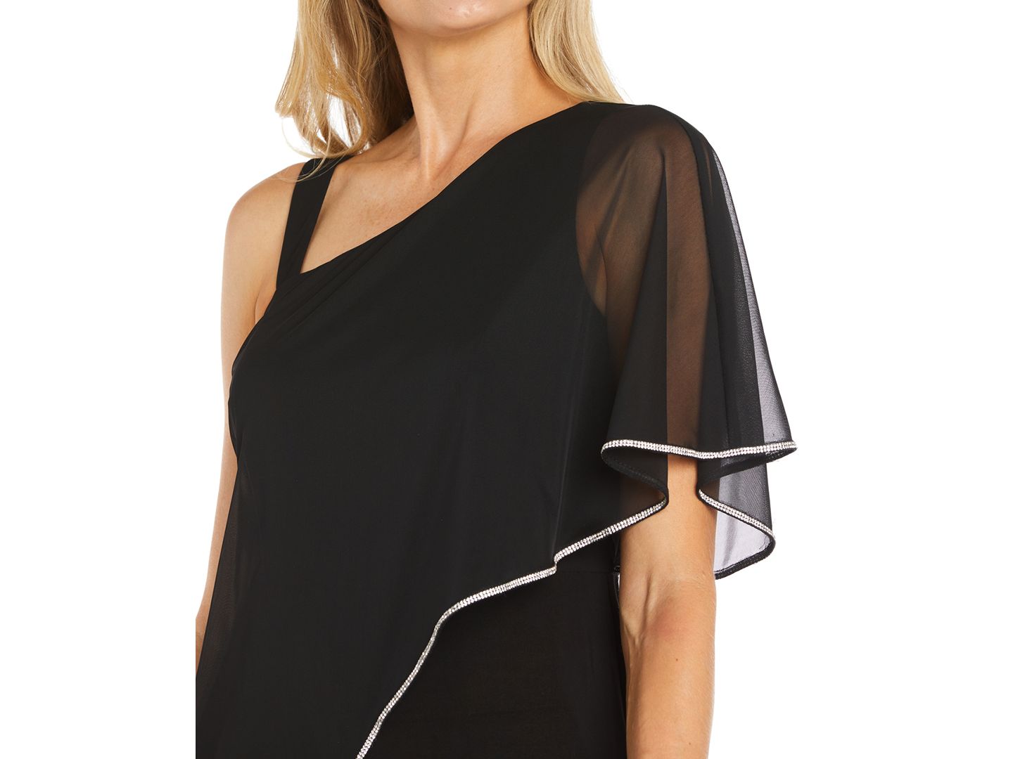 Женский комбинезон R & M Richards Asymmetric Rhinestone-Trim Draped Jumpsuit, цвет: Чёрный — фото 1