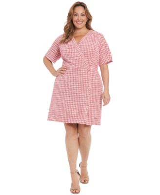 London Times - Plus Size Tweed Surplice-Neck Sheath Dress