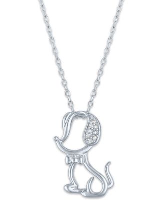 Macy's - Diamond Accent Dog Bowtie Pendant Necklace in Sterling Silver, 16" + 2" extender