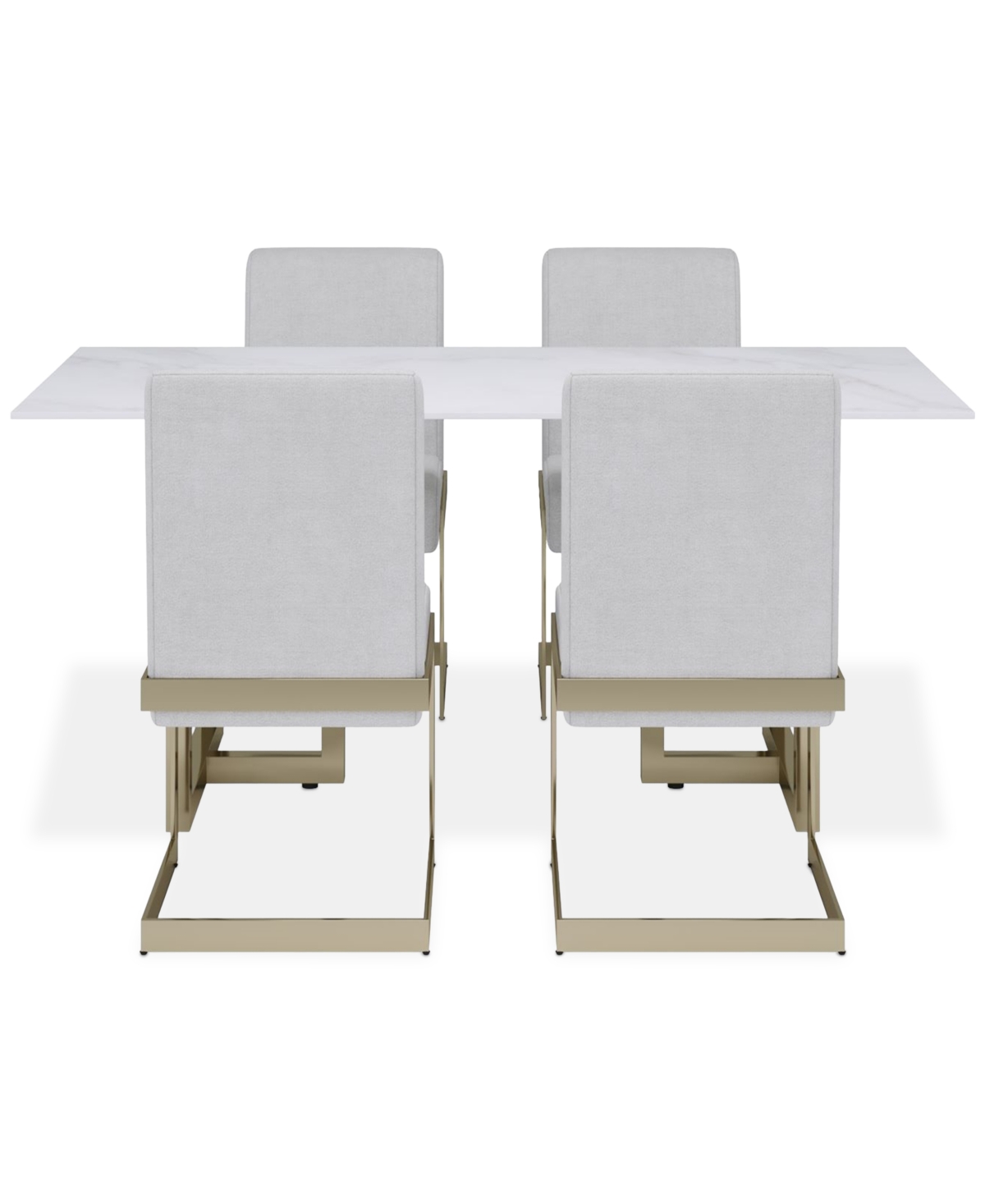 Macy's Emila 5 Pc. Dining Set (rectangular Table & 4 Chairs), Created For  In White Sintered Stone With Champagne Base