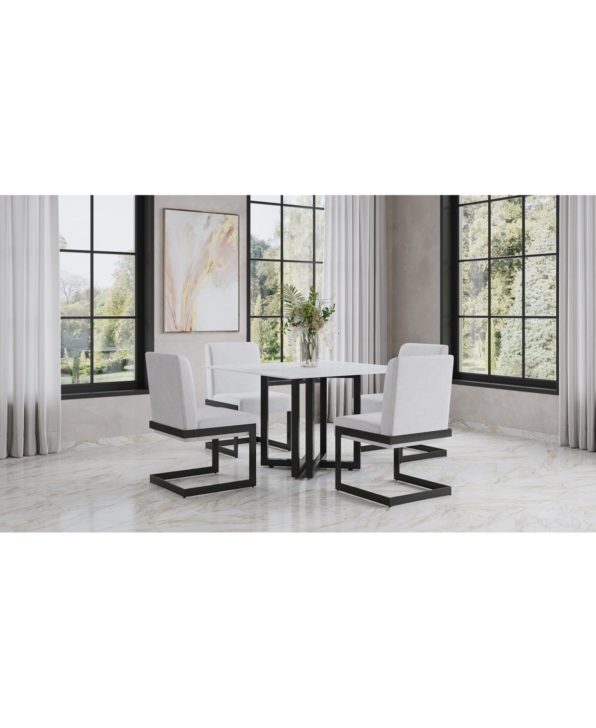 Macy's Emila 5 Pc. Dining Set (square Table & 4 Chairs), Created For  In White Sintered Stone With Gunmetal Base