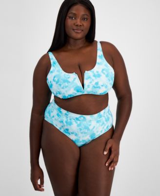 Salt Cove Plus Size Tie Dyed V Wire Tie Back Bikini Top Bottoms Created For Macys