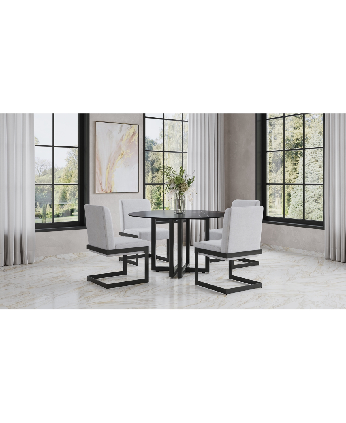 Macy's Emila 5 Pc. Dining Set (round Table & 4 Chairs), Created For  In Black Sintered Stone With Gunmetal Base