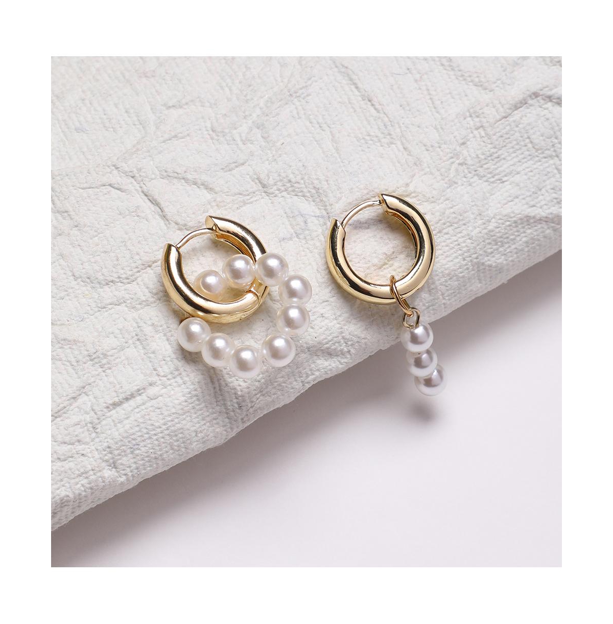 Sohi Women's Asymmetrical Pearl Hoop Earrings In Gold