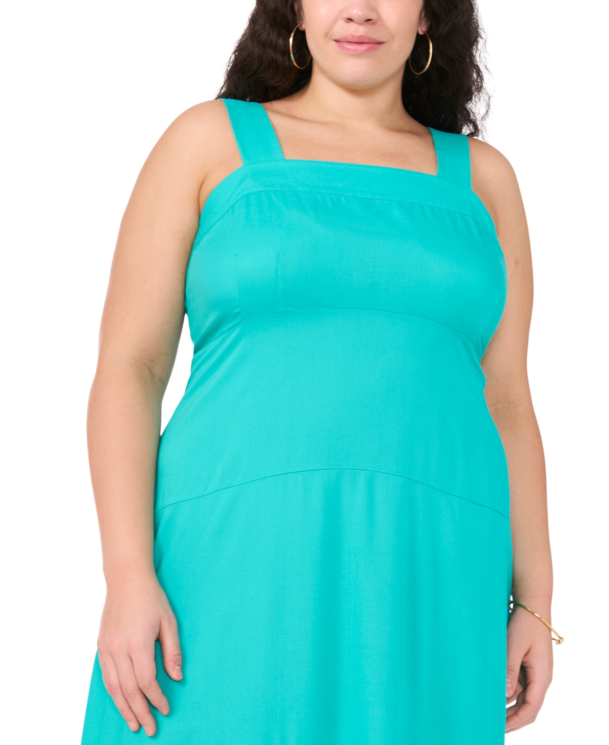 Vince Camuto Plus Size Square-neck Smocked-back Sleeveless Maxi Dress In Blue