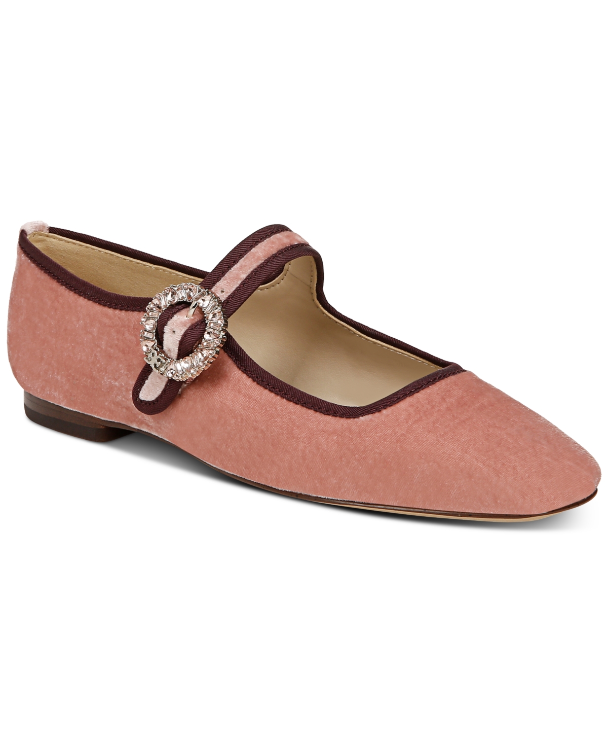 Sam Edelman Women's Michaela Glow Square Toe Embellished Buckle Mary Jane Flats In Winter Peony Velvet