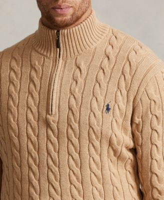 Men's Big & Tall Cable-Knit Cotton Quarter-Zip Sweater