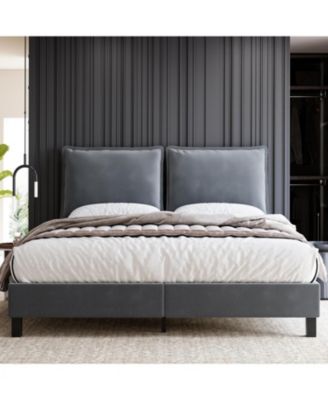 Queen Bed Frame, Metal Bed Frame with Removable Pillow Back, Platform Bed Frame with Wood Slat Support