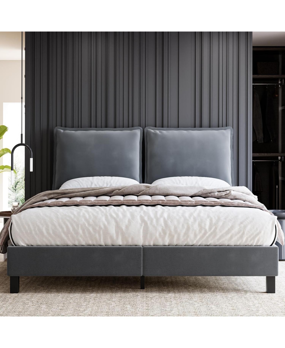 gaomon Bed Frame, Metal Bed Frame with Removable Pillow Back, Platform Bed Frame with Wood Slat Support