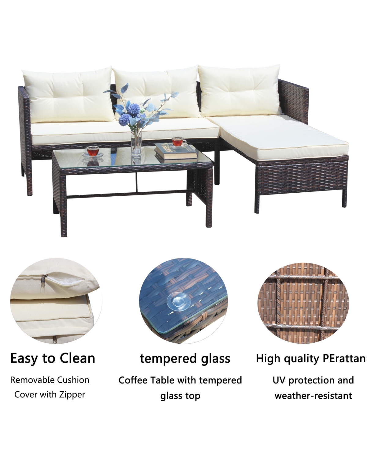 Slickblue 4-Piece Outdoor Patio Furniture Set – Wicker Rattan Sectional Sofa withSeat Cushions - Beige