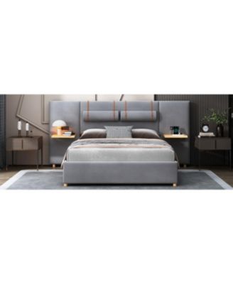 Queen Upholstered Platform Bed with Dual Outlets and USB Charging Ports on Each Side