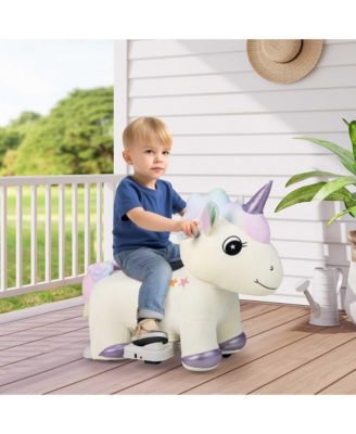 6V Electric Animal Ride On Toy Unicorn Kids Plush Ride-on w/ Music & Handlebars