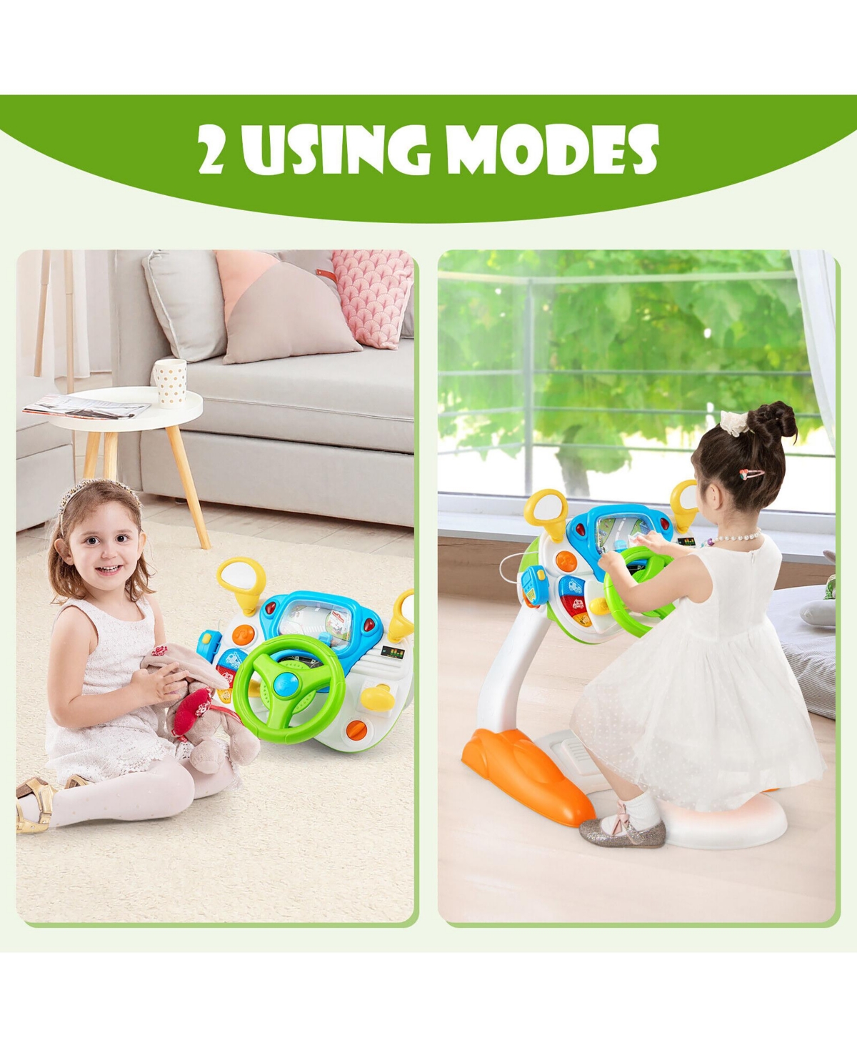 Gymax Kids Pretend Ride on Toy Driver Simulation Car Toddler Play Station Light Sound - Orange+green+white+blue+yellow