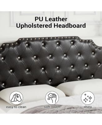 King Size Bed Frame, Metal Platform Bed Frame with PU Leather Upholstered Headboard, Strong Slat Support, Easy Assembly, Black