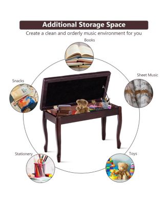 Solid Wood PU Leather Piano Bench with Storage-Brown