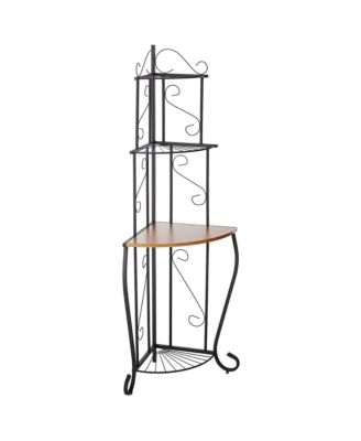 Black / Walnut Kitchen Storage Corner Bakers Rack