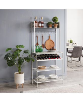 - Baker s Rack for Kitchen with Storage Shelves & Hooks, Microwave Stand Coffee Bar Station with Wine Rack Holder