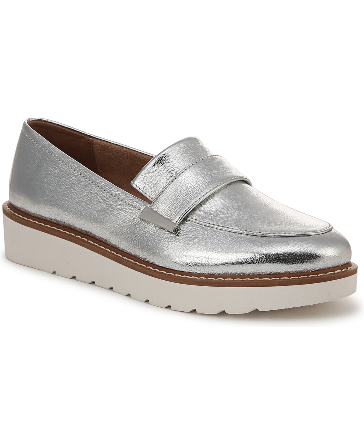 Naturalizer Adiline Lug Sole Loafers In Silver Leather