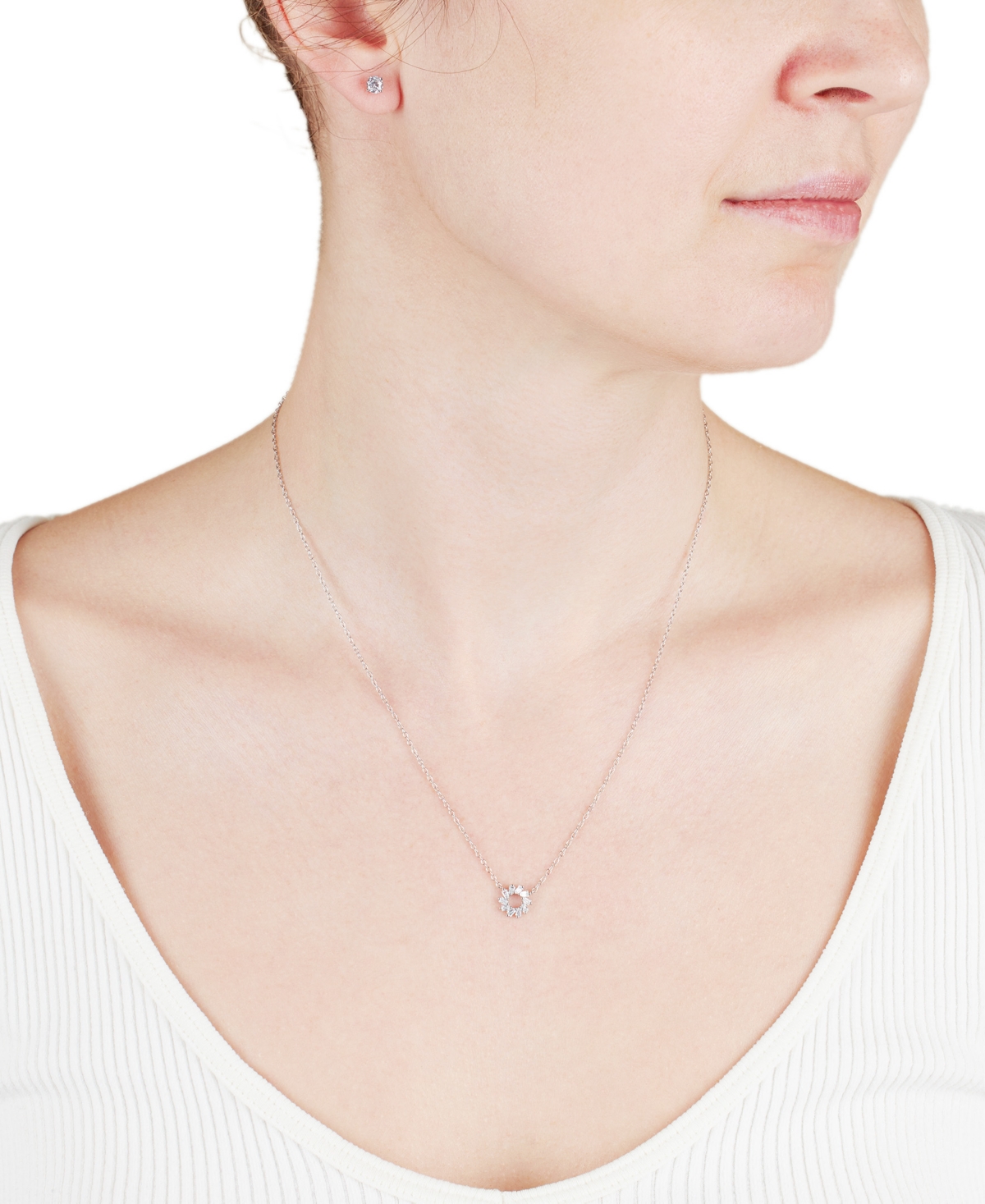 Macy's 2-pc Set Cubic Zirconia Sun Pendant Necklace & Solitaire Stud Earrings In Sterling Silver (also Avai In Silver