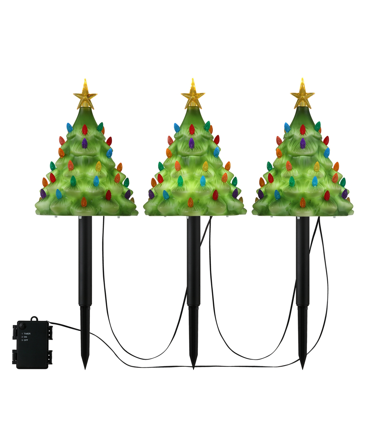 9" Lit Blow Mold Pathway Trees, Set of 3 - Green