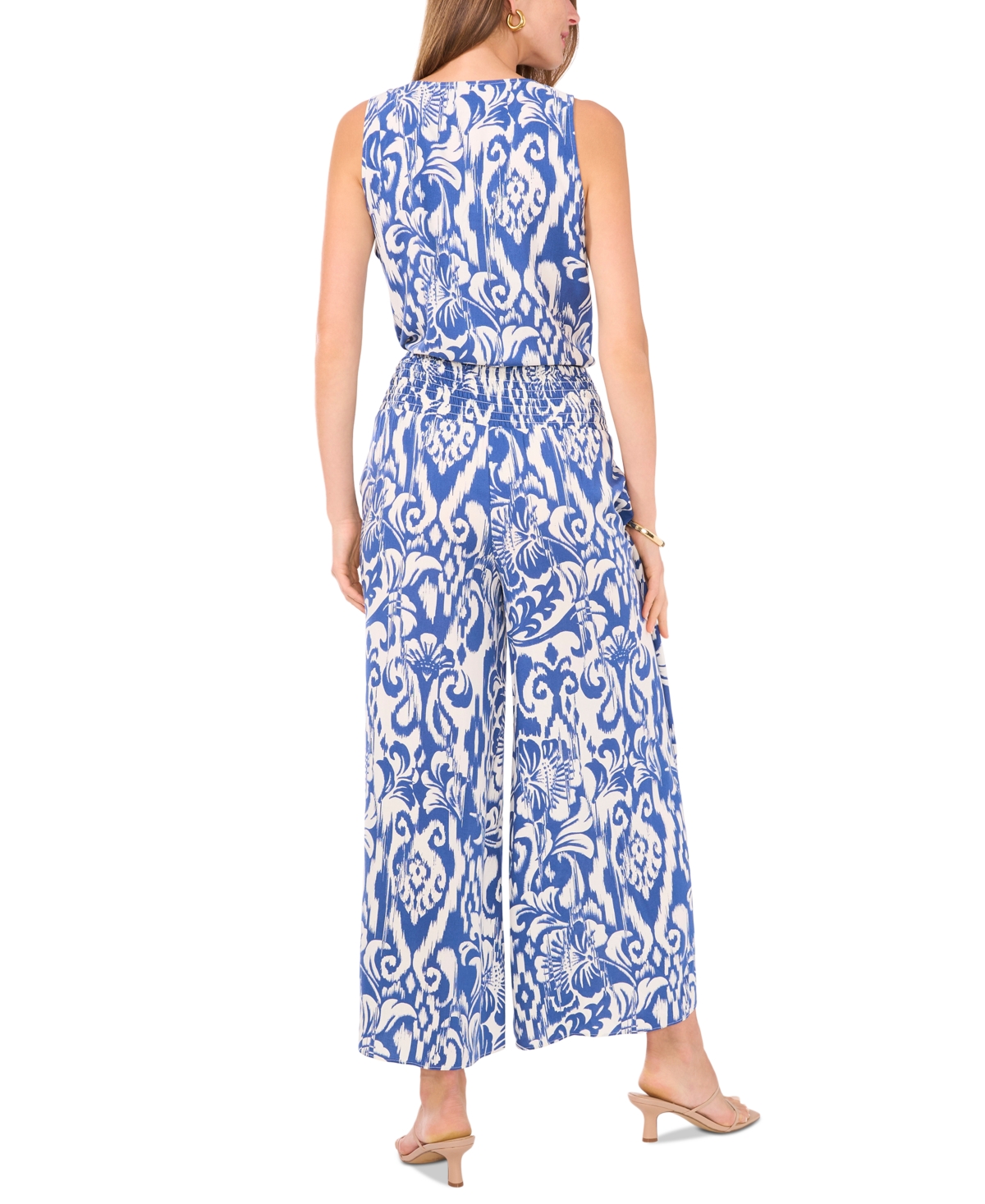 Vince Camuto Women's Printed Smocked-Waist Wide-Leg Pants