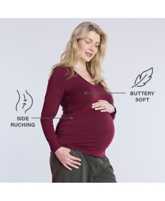 Maternity Motherhood V-Neck Side-Ruched Long Sleeve Tee