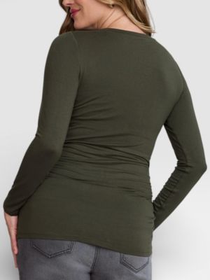 Maternity Motherhood V-Neck Side-Ruched Long Sleeve Tee