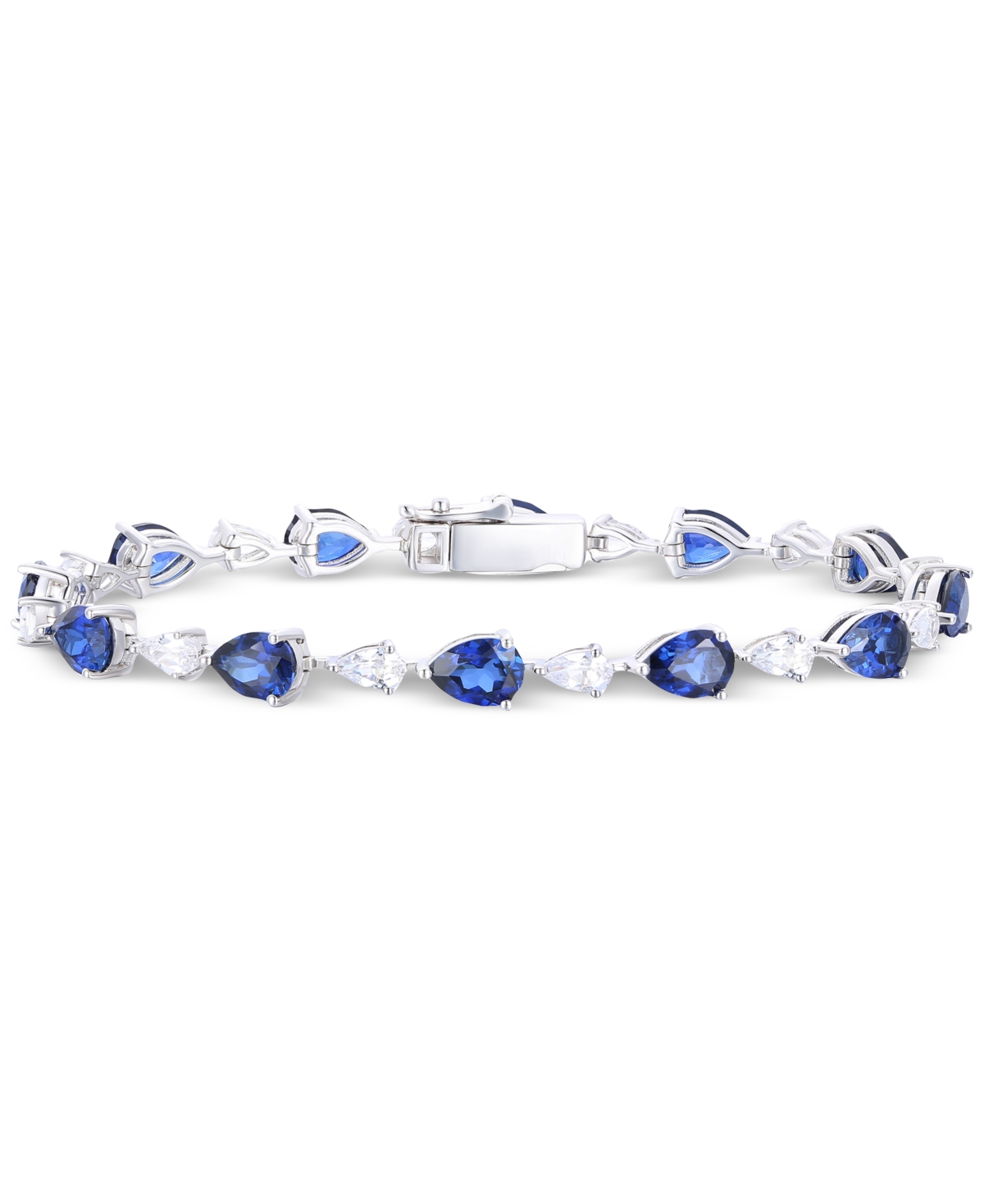 Macy's Lab Grown Blue Sapphire (10-1/2 Ct. T.w.) & Lab Grown White Sapphire (2-3/4 Ct. T.w.) Pear Link Brac In Blue Sapphire